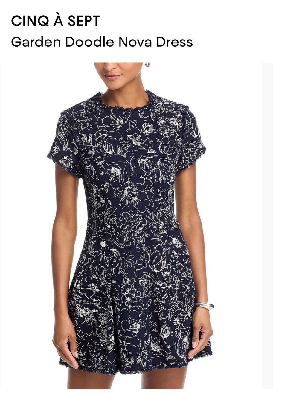 cinq à sept Navy & White Garden Doodle Mini Dress